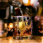 Personalised Golden Shield Initial Name 10 oz Rock Whiskey Glass Old Fashioned Birthday Gift for Man Bartender Whiskey Enthusiast