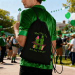 Borsa personalizzata in stile irlandese Shamrock Doodle iniziale con coulisse e nome Festa di San Patrizio Regalo per la famiglia