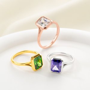 Personalized Square Sterling Silver Birthstone Bezel Set Solitaire Ring Dainty Jewellery Daily Wear Wedding Anniversary Birthday Gift for Couple Bride