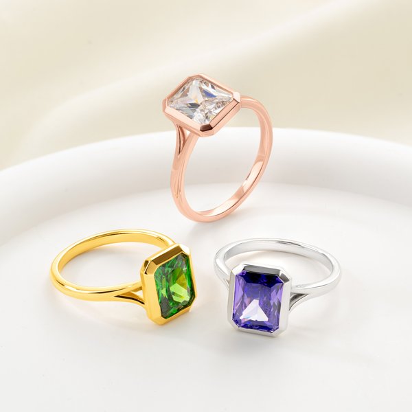 Personalised Square Sterling Silver Birthstone Bezel Set Solitaire Ring Dainty Jewellery Daily Wear Wedding Anniversary Birthday Gift for Couple Bride