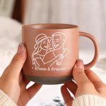 Personalised Line Art Style Couple Photo 12 oz Ceramic Mug with Handle and Name Valentine's Day  Anniversary Gift for Couple