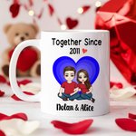 Personalized Together Since Year Heart Cartoon Couple Character 11 oz Ceramic Coffee Mug with Names Anniversary Birthday Gift for Couples