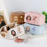Neceser de maquillaje personalizado con nombre y personaje de dibujos animados y flor de nacimiento regalo de cumpleaños y aniversario para mujeres