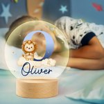 Personalised Cute Cartoon Animal Constellations Acrylic LED Night Light with Initial Name and Wooden Base Nursery Decor Birthday Gift for Boys Girls