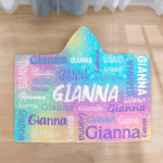 Personalized Colorful Gradient Word Cloud Soft Hooded Blanket with Name Birthday Gift for Kids Adults