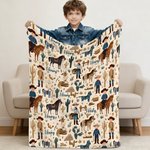 Personalized Western Cowboy Cow Horse Soft Throw Blanket with Name Home Decor Birthday Anniversary Gift for Cowboy Country Lover