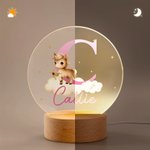 Personalised Cute Cartoon Animal Constellations Acrylic LED Night Light with Initial Name and Wooden Base Nursery Decor Birthday Gift for Boys Girls