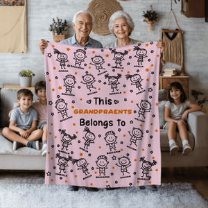 Personalized Cute Line Cartoon Character Soft Throw Blanket with Name Home Decor Birthday Gift for Family Grandma Mom