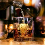 Personalized Golden 3D Badge Funny 67 Design 10 oz Rock Whiskey Glass with Name Old Fashioned Birthday Gift for Man Bartender Whiskey Enthusiast
