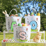 Personalized Bunny Ears Initial Hot Air Balloon Canvas Easter Basket with Name Eggs Hunting Party Easter Gift for Kids