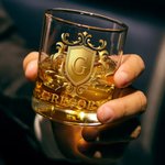 Personalised Golden Shield Initial Name 10 oz Rock Whiskey Glass Old Fashioned Birthday Gift for Man Bartender Whiskey Enthusiast