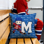 Personalized Cartoon Character Ice Hockey Player Multi-Color Soft Throw Pillow Cover with Name Initial and Number Birthday Gift for Ice Hockey Players