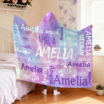 Personalized Colorful Gradient Word Cloud Soft Hooded Blanket with Name Birthday Gift for Kids Adults