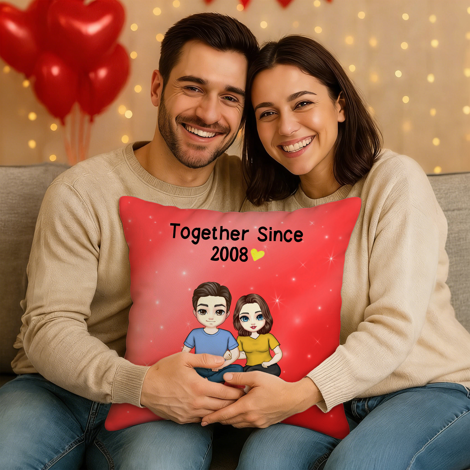 Personnalisé Ensemble depuis l'année Cartoon Couple Soft Taie d'Oreiller avec Noms Home Decor Anniversary Birthday Gift for Couples