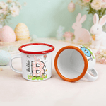 Personalisierte farbige Kaninchen Osterei anfängliche 12 oz Emaille Becher mit Namen Ostern Party Favor Geschenk für Kinder
