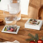 Personalised Red Berries Wreath Memory Photo Square Ceramic Coaster with Text Home Decor Christmas Gift for Friends Family