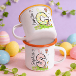 Personalisierte farbige Kaninchen Osterei anfängliche 12 oz Emaille Becher mit Namen Ostern Party Favor Geschenk für Kinder
