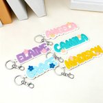 Personalised Multicolour Acrylic Name Tag with Flower Keychain Backpack Accessories Back to School Gift for Kids