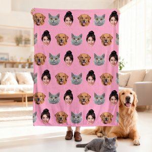 Personalised Funny Face Photo 1-15 Photos Multicolour Soft Throw Blanket Home Decor Christmas Birthday Gift for Family Friends Pet Lovers