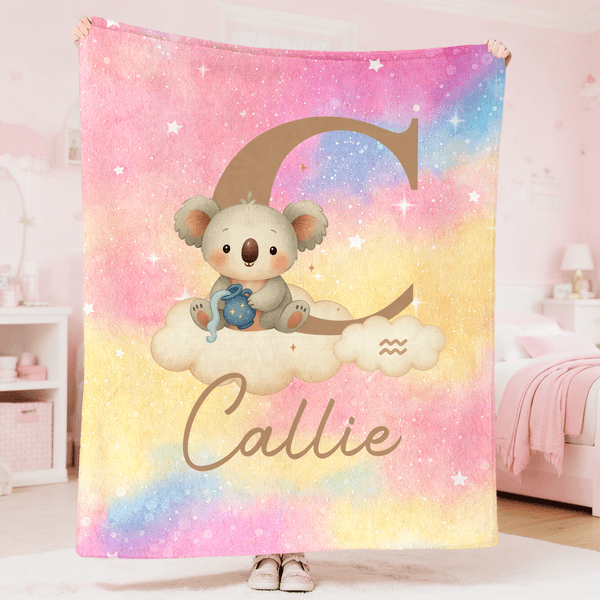 Personalized Starry Sky 12 Zodiac Animal Soft Throw Blanket with Name and Initial Daily Use Birthday Gift for Children Girls Boys