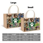 Personalized Pet Paw Print Photo Large Jute Bag with Name Daily Use Birthday Party Gift for Pet Owner Lover