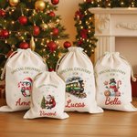 Personalized Special Delivery Cute Snowman Drawstring Canvas Gift Bag with Name Christmas Party Gift for Kids Family