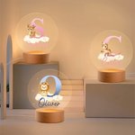 Personalised Cute Cartoon Animal Constellations Acrylic LED Night Light with Initial Name and Wooden Base Nursery Decor Birthday Gift for Boys Girls