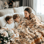Personalized Cute Line Cartoon Character Soft Throw Blanket with Name Home Decor Birthday Gift for Family Grandma Mom
