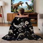 Gepersonaliseerde Dinosaurus Fossiel Zachte Deken met Kap met Naam Dagelijks Gebruik Verjaardagscadeau voor Kinderen Tieners Jongens