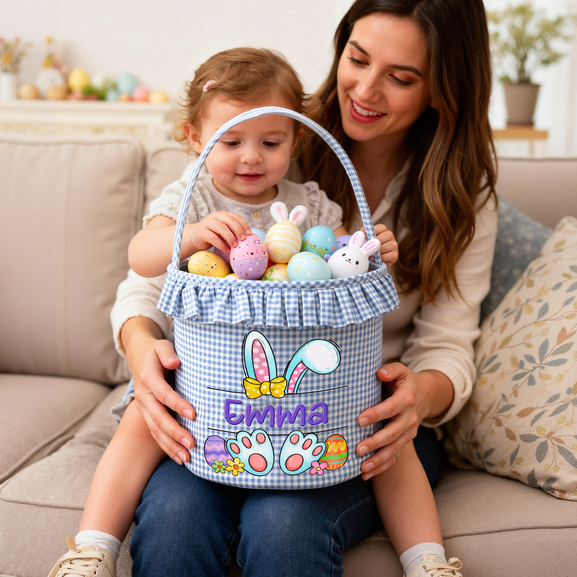 01-2-Personalized Multi-Color Peter Rabbit Large Capacity Easter Egg Hunting Basket with Name Easter Gift for Children  (跨库复制)