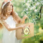 Personalized Cute Polka Dot Easter Egg Bunny Ear Initial Jute Tote Bag with Name Easter Party Favor Gift for Kids