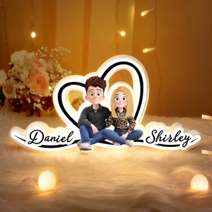Personalized 3D Style Cartoon Character Acrylic LED Night Light with Name Home Decor Valentine's Day Gift for Couple