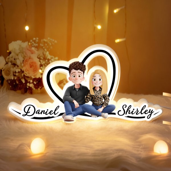 Personalized 3D Style Cartoon Character Acrylic LED Night Light with Name Home Decor Valentine's Day Gift for Couple