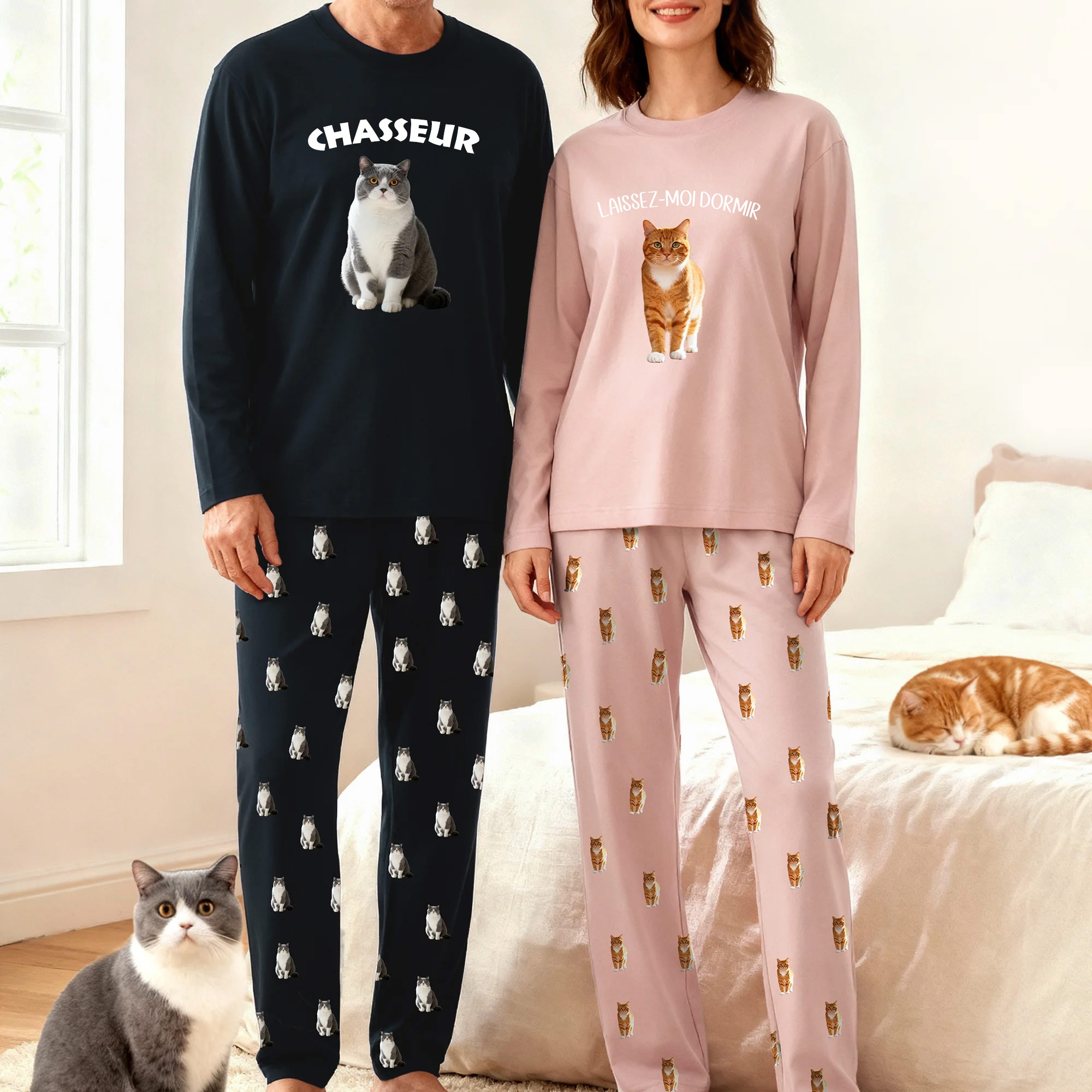 Pyjama à Manches Longues Personnalisé avec Photo de l'Animal de Compagnie et Texte Cadeau Anniversaire pour les Propriétaires d'Animaux de Compagnie