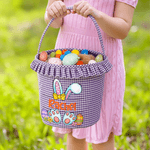 Personalized Multi-Color Cute Peter Rabbit Large Capacity Plaid Easter Basket with Name Easter Egg Hunting Party Favor Gift for Boys Girls