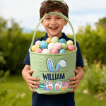 Personalized Multi-Color Cute Peter Rabbit Large Capacity Plaid Easter Basket with Name Easter Egg Hunting Party Favor Gift for Boys Girls