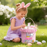 Personalized Multi-Color Cute Peter Rabbit Large Capacity Plaid Easter Basket with Name Easter Egg Hunting Party Favor Gift for Boys Girls