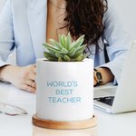 Personalised Sometime I Wet My Plants Ceramic Name Plant Pot with Text and Bamboo Base Desk Decor Birthday Gift for Plant Lovers