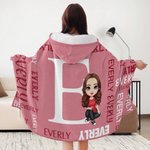 Personalized Cartoon Character Word Cloud Soft Hooded Blanket with Initial and Names Home Decor Birthday Anniversary Gift for Family Kids