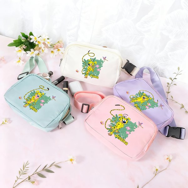 Personifierad långsvansad Marsupilami Butterfly Crossbody Fanny Pack med namn och justerbar rem Födelsedagspresent för kvinnor | Callie × Marsupilami®
