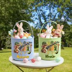 Personalizado lindo conejito de camuflaje Flor Plaid Cesta de Pascua con el nombre de Pascua Huevo Hunt Pascua Regalo para Niños Niñas