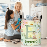 Personalized Cartoon Forest Animal Laundry Storage Basket with Name and Initial Daily Use Birthday Gift for Friend Family