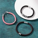 Personalized Leather Braided Bracelet with 1-9 Beads Engraved Names Birthday Valentine's Day Gift