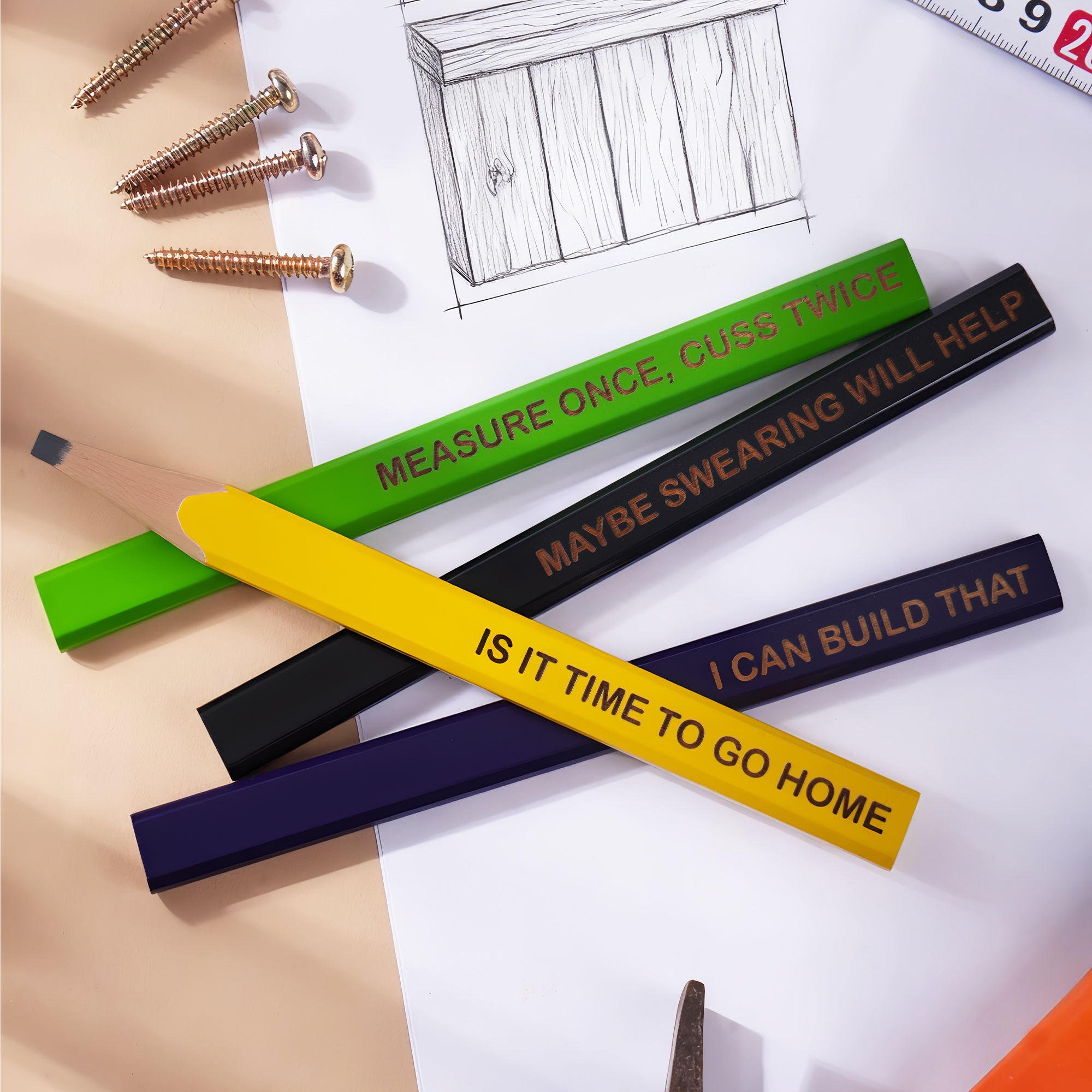 Set de 2 crayons de construction personnalisés avec texte pour la fête des pères Cadeau d'anniversaire de Noël pour lui Homme à tout faire Charpentier