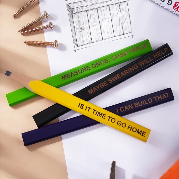 Personalised Measure Once Cuss Twice Set of 2 Carpenters Construction Pencil with Text Father's Day Christmas Birthday Gift for Him Handyman Carpenter