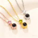 Personalized Birthstone Photo Projection Necklace Dainty Jewelry Anniversary Birthday Memorial Gift for Women