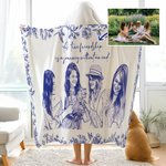 Personalisierte Retro Stift und Tinte Zeichnung Stil Foto weiche Kapuze Decke mit Text Jahrestag Geburtstag Geschenk für beste Freundin