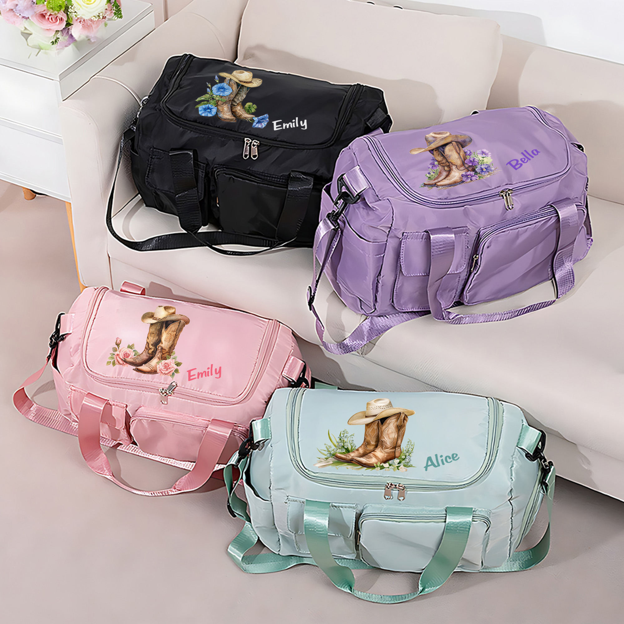 Sac de voyage pour bottes de cow-boy avec compartiment pour chaussures et nom Cadeau d'anniversaire pour cow-girl