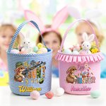 Personalizado lindo conejito de camuflaje Flor Plaid Cesta de Pascua con el nombre de Pascua Huevo Hunt Pascua Regalo para Niños Niñas