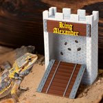 Personalised 3D Printed Castle Stone Wall Bridge Feeder Box with Text Reptile Habitat Adoption Anniversary Gift for Lizard Reptile Owners